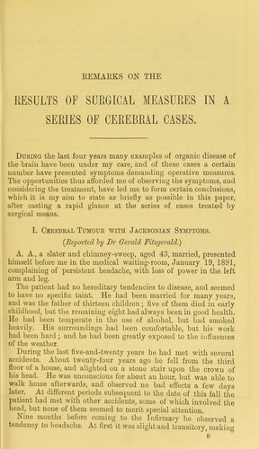 Remarks on the results of surgical measures in a series of cerebral cases