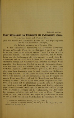 Ueber Galvanotaxis vom Standpunkte der physikalischen Chemie