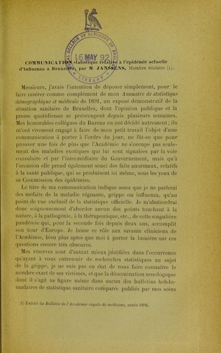 Communication statistique relative ©  l'©♭pid©♭mie actuelle d'influenza ©  Bruxelles