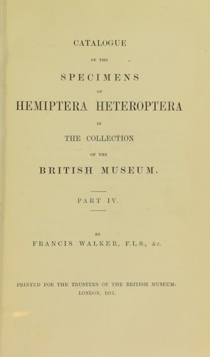 Catalogue of the specimens of heteropterous Hemiptera in the collection of The British Museum