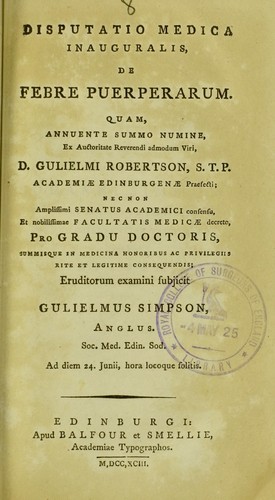 Disputatio medica inauguralis, de febre puerperarum quam...