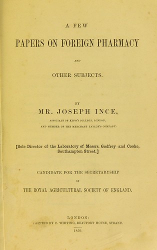 A few papers on foreign pharmacy and other subjects