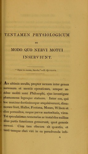 Tentamen physiologicum inaugurale de modo quo nervi motui inserviunt ...