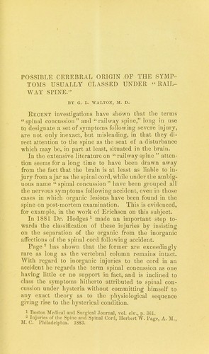 Possible cerebral origin of the symptoms usually classed under 'railway spine'