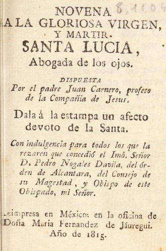 Novena a la glorioso virgen, y martir Santa Lucia