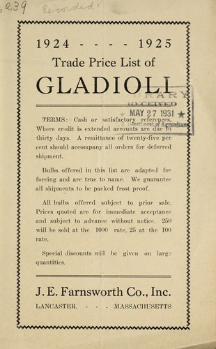 Trade price list of gladioli