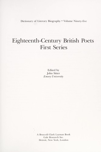 Eighteenth Century British Poets, 1st Series
