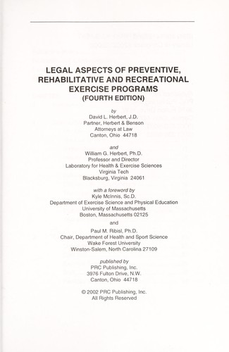 Legal Aspects of Preventive, Rehabilitative and Recreational Exercise Programs