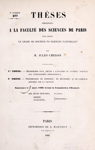 Thèses présentées à la Faculté des Sciences de Paris