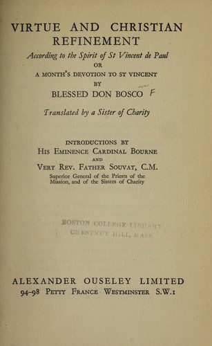 Virtue and Christian refinement according to he spirit of St. Vincent de Paul