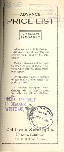 Advance price list for season 1926-1927