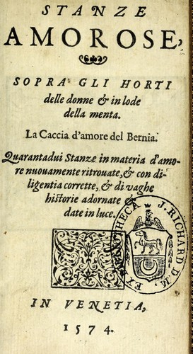 Stanze amorose, sopra gli horti delle donne, & in lode della menta