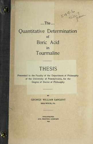 The quantitative determination of boric acid in tourmaline ...