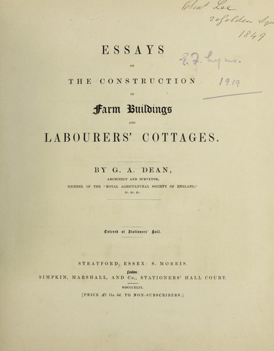 Essays on the construction of farm buildings and labourers' cottages