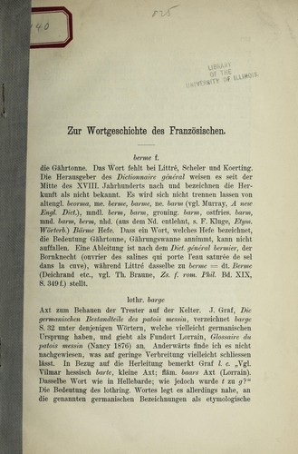 Zur wortgeschichte des franzo sischen