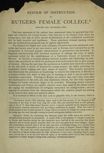 System of instruction at Rutgers Female College