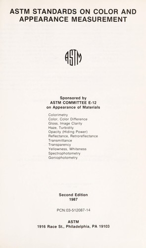Astm Standards on Color and Appearance Measurement