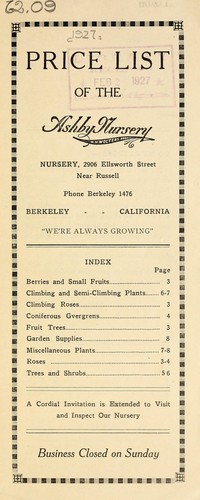 Price list of the Ashby Nursery