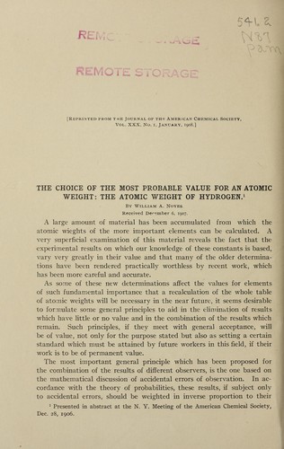 Choice of the most probable value for an atomic weight