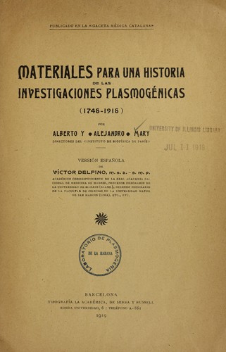 Materiales para una historia de las investigaciones plasmoge nicas (1748-1918)