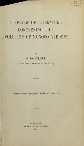 A review of literature concerning the evolution of monocotyledons