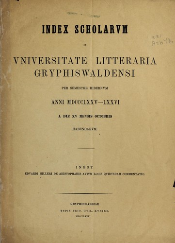 De Aristophanis avium locis quibusdam commentatio