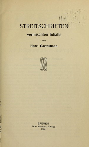 Streitschriften vermischten inhal s.