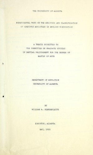 Experimental work on the analysis and classification of specific abilities in English Composition