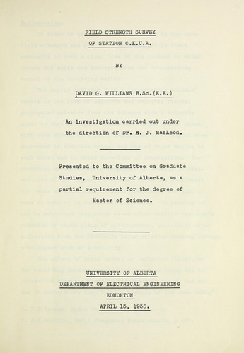 Field strength survey of station C.K.U.A.