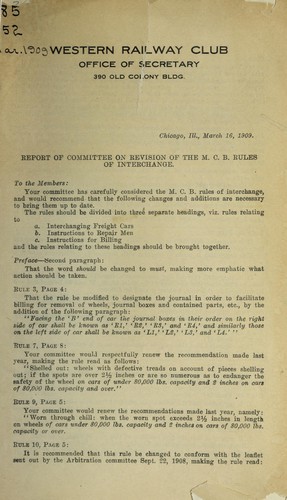Report of Committee on Revsion of the M.C.B. Rules of Interchange