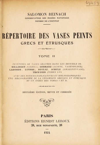 Répertoire des vases peints grecs et étrusques