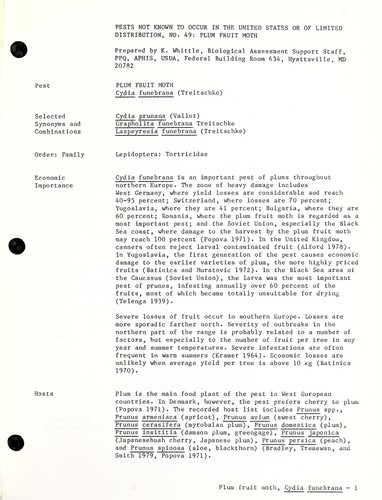 Pests not known to occur in the United States or of limited distribution