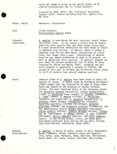 Pests not known to occur in the United States or of limited distribution