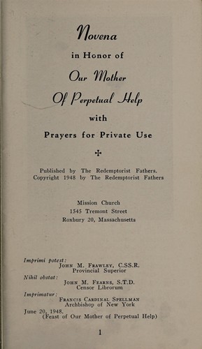 Novena in honor of our Mother of Perpetual Help