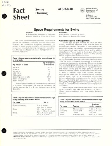 Space requirements for swine