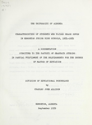 Characteristics of students who failed grade seven in Edmonton junior high schools, 1951-52