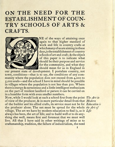 On the need for the establishment of country schools of arts and crafts