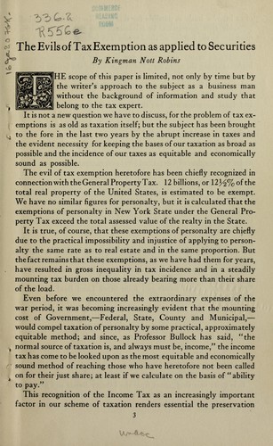 The evils of tax exemption as appplied to securities