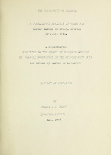 A comparative analysis of grade XII answer papers in Social Studies of July, 1944