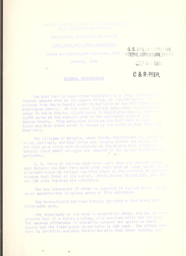 East Fork Duck Creek Watershed; Noble and Washington counties, Ohio