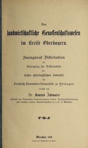 Das landwirtschaftliche Genossenschaftswesen im Kreise Oberbayern ...