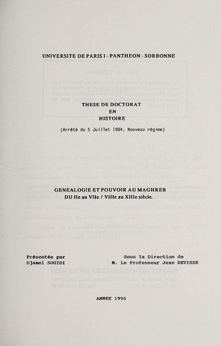 Généalogie et pouvoir au maghreb du iie au viie / viiie au xiiie siecles