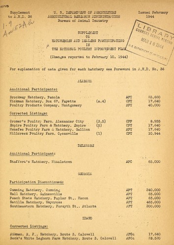 Supplement to hatcheries and dealers participating in National Poultry Improvement Plan