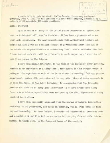 [Radio address to National 4-H club radio program]