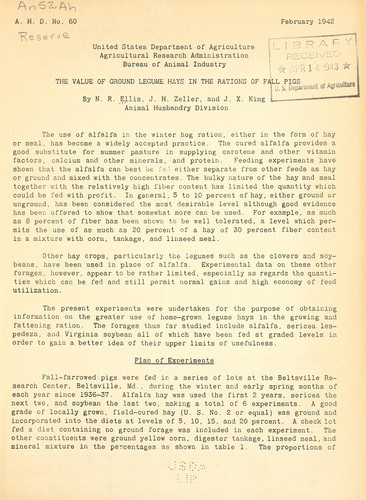 The value of ground legume hays in rations of fall pigs
