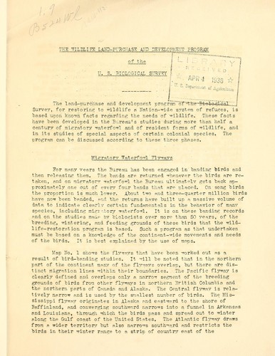 The wildlife land-purchase and development program of the U.S. Biological survey