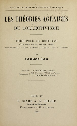 Les théories agraires du collectivisme