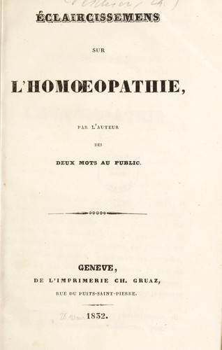 Éclaircissmens sur l'homoeopathie