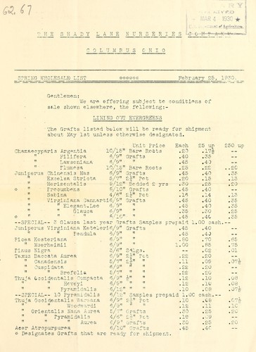 Spring wholesale list