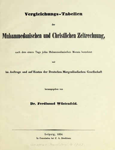 Vergleichungs-Tabellen der Muhammedanischen und Christlichen Zeitrechnung